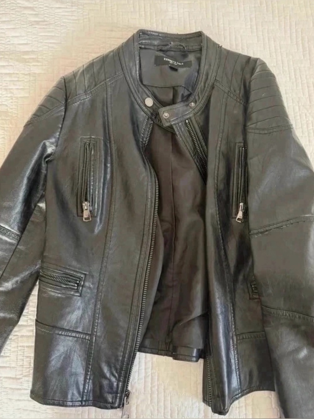 Kenneth Cole Black Leather Zip-Front Moto Jacket